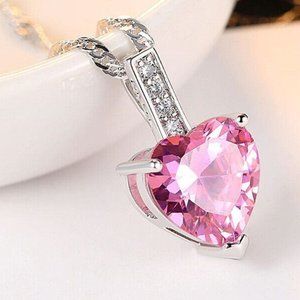 New Gorgeous 925 Silver Pink Topaz Heart Necklace